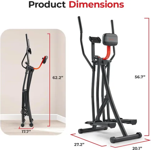 Miniatura 6 de Sunny Health & Fitness Foldable Air Walk Elliptical, 30" inch Long Stride Glide Exercise Full-Body Cardio Cross Smart Trainer for Home Office