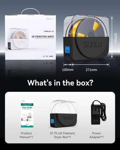 Miniatura 9 de SUNLU Caja de secado de filamentos para filamento de impresora 3D, S1 Plus Deshidratador de filamento con diseño de ventilador, la caja