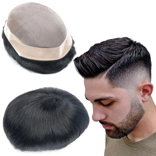 Miniatura 25 de Toupee - Sistema de reemplazo de cabello para hombres, cabello humano real, 5 x 7 pulgadas, base de encaje mono, extensión duradera para hombre