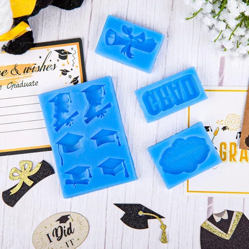 Miniatura 5 de Whaline Paquete de 4 moldes de silicona para fondant de graduación 2026, molde de diploma de felicitaciones, felicitaciones, dulces, chocolate