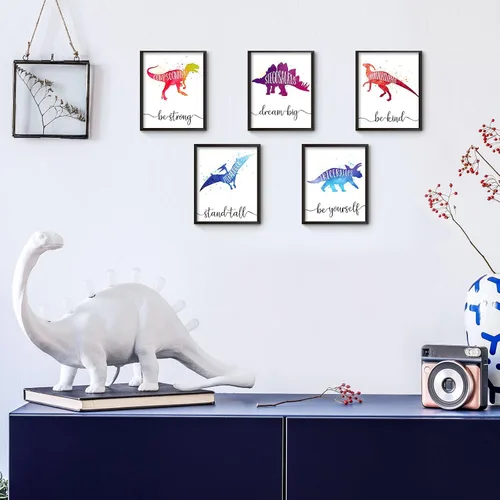 Miniatura 4 de Zonon 9 piezas de 8 x 10 pulgadas dinosaurio decoración de habitación de niño dinosaurio acuarela póster arte de pared palabras motivacionales citas