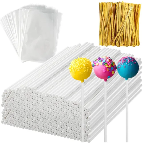 300 piezas de palitos para pastel pop y envolturas, palitos para pastel pop de 15 cm con lazos para caramelos, chocolates, galletas y dulces
