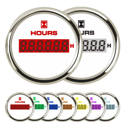 52mm (2") Horómetro para Barco Marino Coche Motocicleta Temporizador de Horas 9-32V IP68 Impermeable Retroiluminación de 7 Colores Blanco