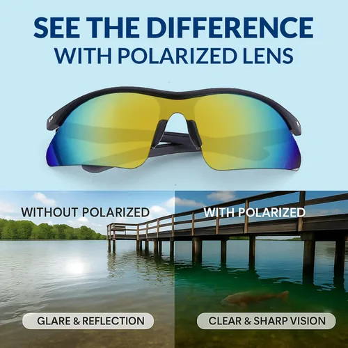 Miniatura 3 de GoLight Polarized Wraparound Sports Sunglasses for Men & Women – UV400, Anti-Glare, Lightweight Frame with Metal Hinges Espejo negro brillante/dorado