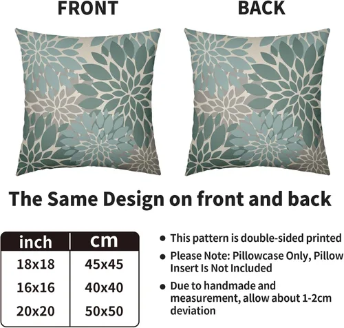 Miniatura 4 de Fundas de Almohada Azul Aguamarina 16X16 Pulgadas Juego de 2, Flores de Dalia Primavera Verano Floral Crema Fundas de Almohada Decorativas