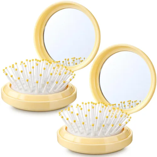 Miniatura 12 de Boao Paquete de 2 Cepillos de Cabello con Espejo de Viaje Plegables Redondos Portátiles Plegables de Bolsillo Mini Peine Compacto de Tamaño de Viaje
