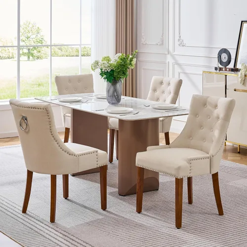Miniatura 43 de adochr Juego de 2 sillas de comedor de terciopelo, sillas de cocina tapizadas con patas de metal, respaldo abotonado moderno con anillo de tracción