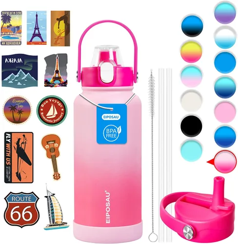 Miniatura 18 de Botella de agua aislada con tapa, bota y calcomanías, botella de acero inoxidable de 24 onzas, sin sudor, mantiene el frío las 24 horas, botella