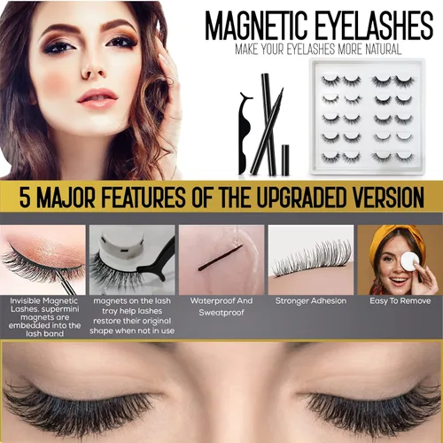 Miniatura 3 de Kit de pestañas magnéticas invisibles y delineador de ojos, 10 pares de pestañas postizas de aspecto natural con 2 bolígrafos magnéticos mágicos