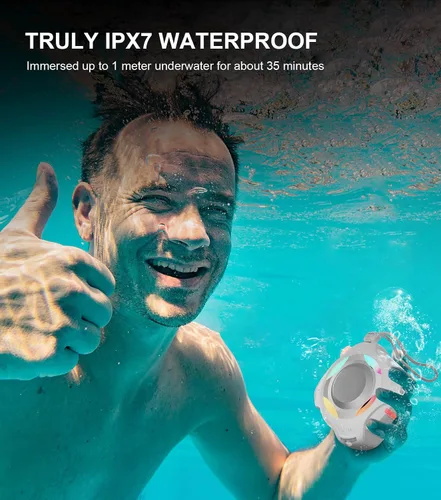 Miniatura 3 de comiso Altavoz Bluetooth de ducha, IPX7 impermeable con múltiples luces, flotante, altavoces inalámbricos con graves fuertes y sonido HD fuerte