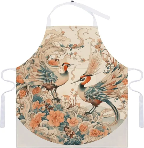 Miniatura 7 de MUSM Apron for Adults - 27.6 X 31.5 Inch, Heavy-Duty Polyester Aprons with Two Large Pockets, Waterproof Painted Bird Pattern Kitchen Apron for