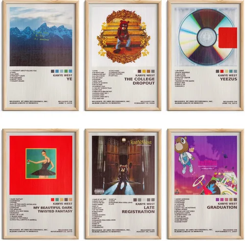 ManRule Juego de pósteres de Kanye West de 6 piezas, pósteres de portada de álbum, pósteres de música de 8 por 12 pulgadas, arte de pared de lienzo