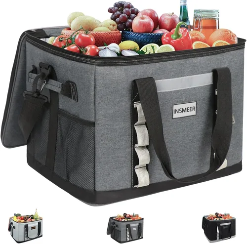 Miniatura 8 de INSMEER Bolsa térmica aislada para 65 latas/32 latas, bolsa enfriadora grande con correa para el hombro, enfriadores portátiles plegables a prueba