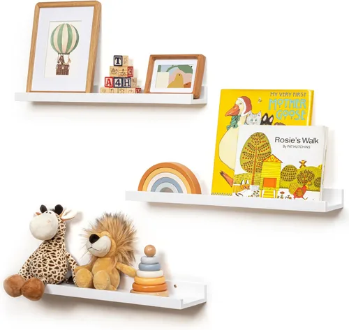 Miniatura 9 de FLYJOE Estante de repisa de fotos para pared, 24 pulgadas de madera de fresno maciza, estantes para libros de guardería, estantes flotantes