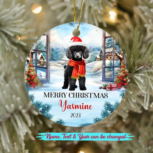 Miniatura 2 de Adorno personalizado de caniche negro, regalo para perro, mamá, perro, papá, adorno de Navidad único de perro caniche negro 2025, adorno de caniche