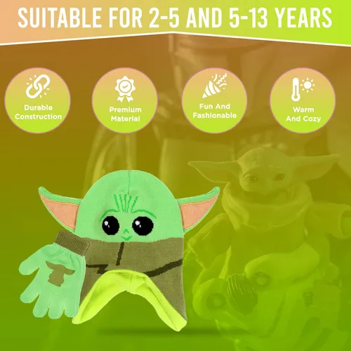 Miniatura 3 de Star Wars Baby Yoda - Gorro de invierno para niños y guantes de nieve o guantes para niños pequeños, 2 unidades, conjunto de guantes suaves y gorro