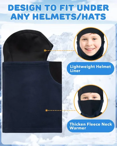 Miniatura 4 de Pasamontañas con forro para casco para niños, máscara de esquí para niños y niñas, forro polar para invierno, sombrero de nieve para clima frío