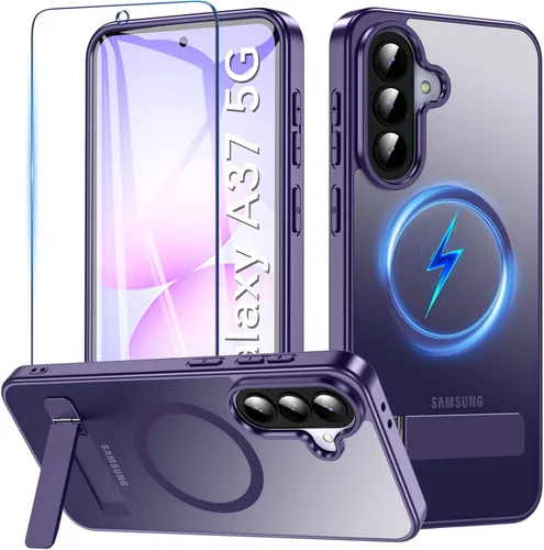 Miniatura 29 de OWKEY Funda para Samsung Galaxy A37/A36 Bark Phone Pro 5G con soporte, magnética, a prueba de golpes, para Magsafe translúcida mate, transparente