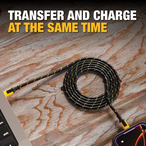 Miniatura 4 de DEWALT Cable USB C de Alta Resistencia, Cable USB C de 60 Vatios para Sitio de Trabajo, Cable de Alta Velocidad de Tipo C a Tipo C, Carga Rápida PD