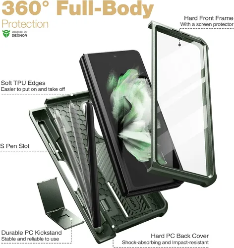 Miniatura 6 de Dexnor Shielder Series - Funda para Samsung Galaxy Z Fold 3 (2021), de grado militar, a prueba de golpes, resistente, con protector de pantalla