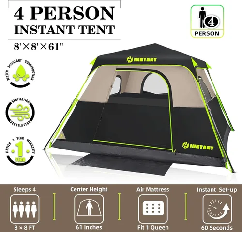 Miniatura 2 de 4/6/8/10 Person Instant Tent, Waterproof Pop Up Tents for Camping with Rainfly, 60 Seconds Easy Setup, Automatic Cabin Tent for Family Camping with
