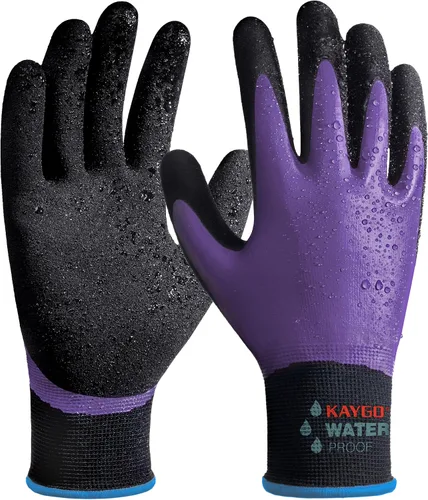 Miniatura 24 de KAYGO Guantes de trabajo impermeables para hombres y mujeres, guantes de trabajo recubiertos de goma antideslizantes para jardín, construcción al