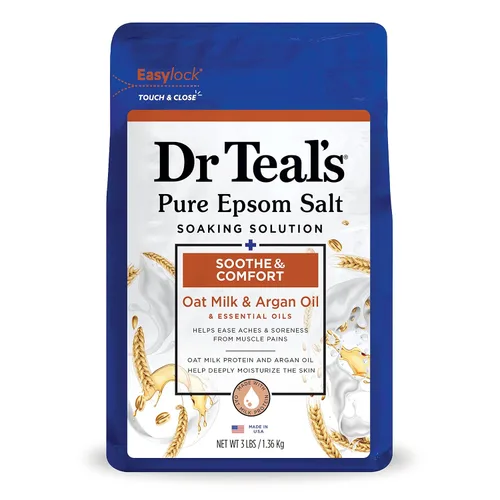 Miniatura 2 de Dr Teal's Sal de Epsom pura, calma y comodidad con leche de avena y aceite de argán, 3 libras y remojo de sal de Epsom pura, saúco negro