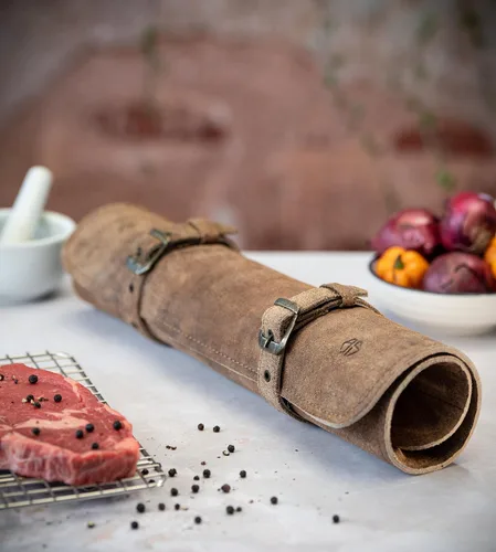 Miniatura 4 de Bolsa de rollo de cuchillos Cuero Genuino - Bolsa de cuchillos de chef 7 ranuras - Estuche de cuero para cuchillos Sam marrón (Brown/Antique)