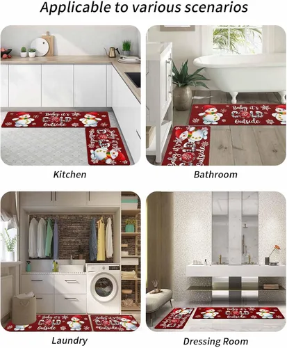 Miniatura 6 de Tapete de baño de muñeco de nieve rojo para bañera, antideslizante, de secado rápido y absorbente, tierra de diatomeas, fregadero, dormitorio