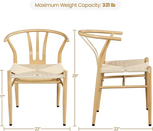 Miniatura 3 de Topeakmart Juego de 4 sillas de comedor de tejido de tejido moderno con marco de metal, sillas de brazo de tejido, color madera