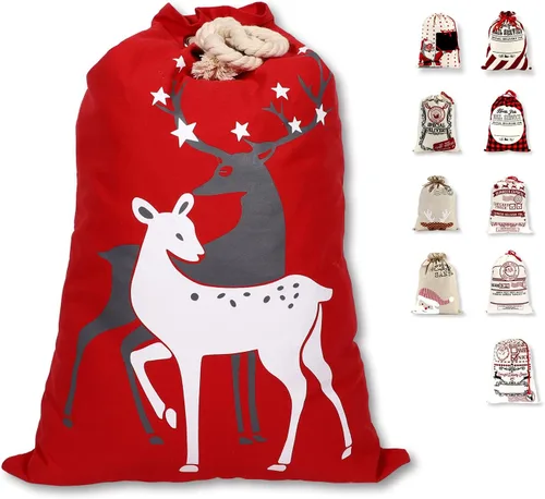 Miniatura 14 de LessMo - Saco de Navidad para Papá Noel, Bolsa de regalo de Navidad grande con cordón, reutilizable, personalizada para el almacenamiento