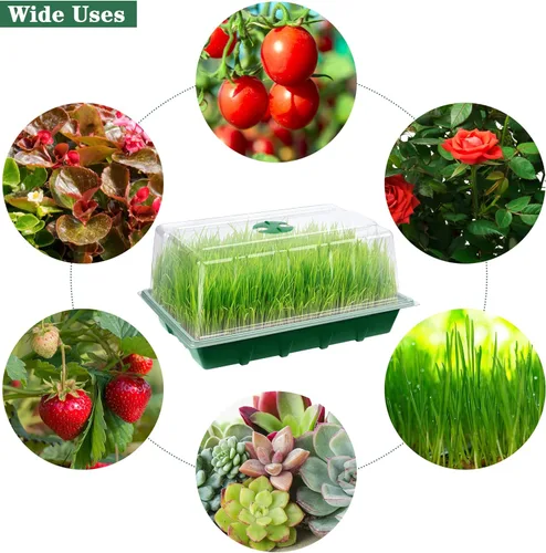Miniatura 5 de Hahood Paquete de 6 bandejas de inicio de semillas con cúpula de humedad, bandejas de cultivo de germinación de plástico con etiquetas de plantas