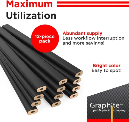 Miniatura 3 de GRAPHITE Lápices de Carpintero de Mina Dura a Granel - (1) Paquete de 12 Piezas Lápiz de Madera para Construcción #2 (HB) - Negro