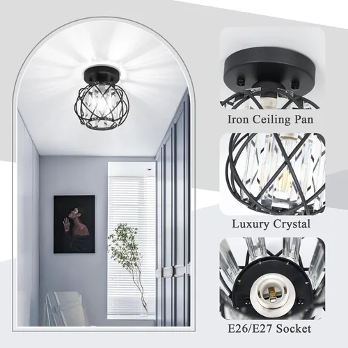 Miniatura 5 de Lámparas de techo para pasillo, montaje empotrado, E26, iluminación de techo con candelabro pequeño de cristal, iluminación interior para vestíbulo