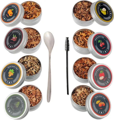 Paquete variado de chips de madera ahumador de cóctel de 8 sabores, para bourbon y whisky, manzana, nogal, cereza, pera, roble, nuez, haya,