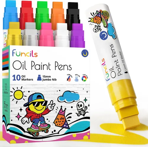 Marcadores de pintura a base de aceite jumbo de 0.591 in (paquete de 10) - Bolígrafos de pintura al óleo para metal, tela, vidrio, rocas, neumáticos