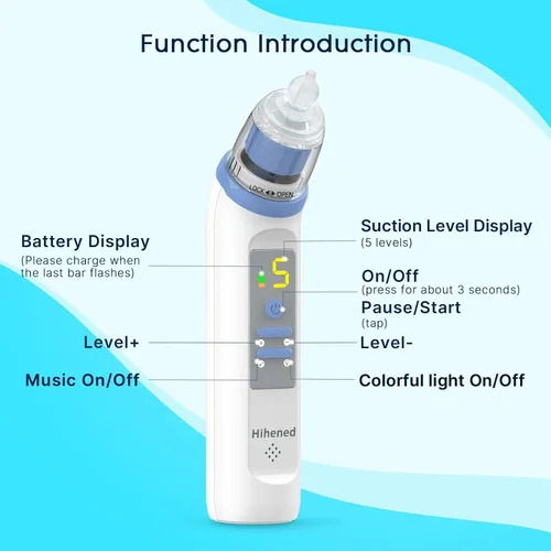Miniatura 10 de Aspirador nasal eléctrico para bebé, aspirador nasal para niños pequeños, aspirador de nariz recargable para bebés, limpiador de nariz con 3 puntas