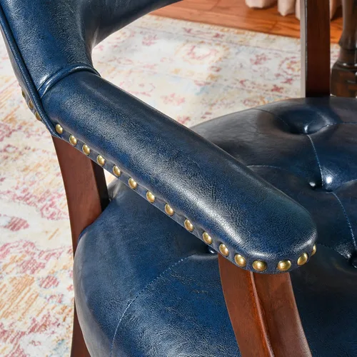 Miniatura 9 de Sillas de comedor con ruedas y brazo, sillas de capitán Caster Boss con patas de madera maciza, sillas de escritorio de oficina con botón tapizado