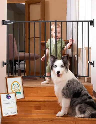 Miniatura 13 de Babelio Puerta de bebé para escaleras, cocina y puertas, sin barra inferior, operación con una sola mano, cierre automático, montaje de hardware
