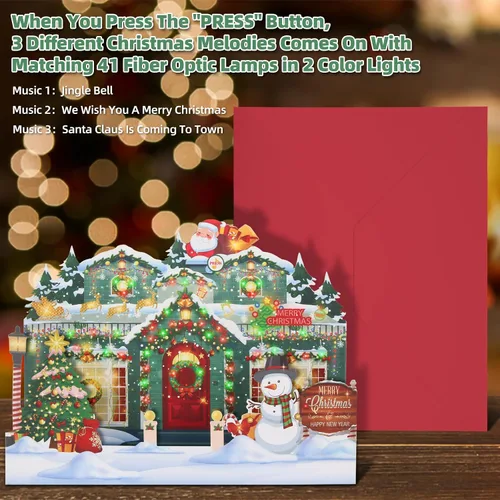 Miniatura 5 de XTF2015 Tarjetas de felicitación de Navidad 3D Pop Up Tarjeta de regalo de Navidad con luces musicales y animadas para el hogar, reproduce 3