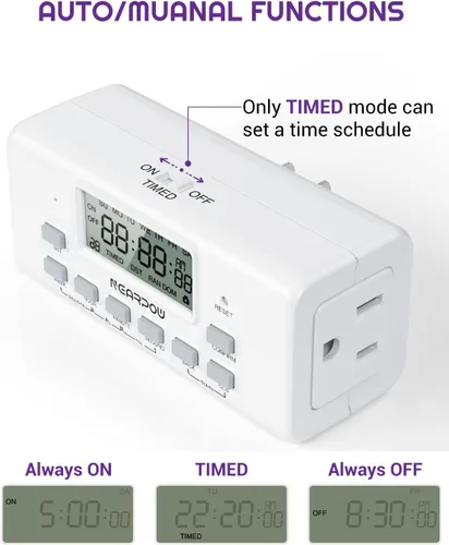 Miniatura 5 de NEARPOW - Temporizador digital para lámpara con dos tomas, temporizador programable en la puerta, temporizador de salida para luces, 10 programas
