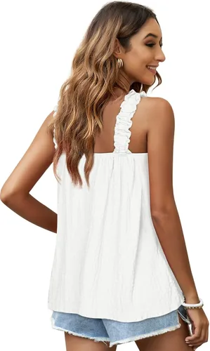 Miniatura 4 de WIHOLL Camisetas sin mangas para mujer, cuello cuadrado, ajuste holgado, lindas camisetas de verano