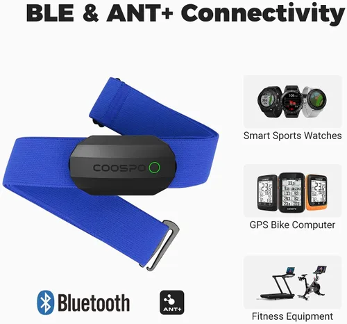 Miniatura 2 de COOSPO Bluetooth Heart Rate Monitor Chest Strap H808S, ANT+ BLE HR Monitor Chest, HRM IP67 Waterproof, 300H Battery Life Negro azul
