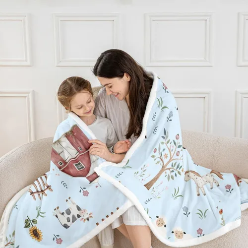 Miniatura 5 de Erosebridal - Mantas de bebé unisex para niños y niñas, mantas de guardería de animales de granja de minky 40x50, manta sherpa con diseño de tractor