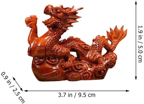 Miniatura 3 de Veemoon Estatua de madera de dragón chino Fengshui, 3.9 in, mini rojo 2024 Año del Dragón, escultura tallada a mano para decoración de estantes