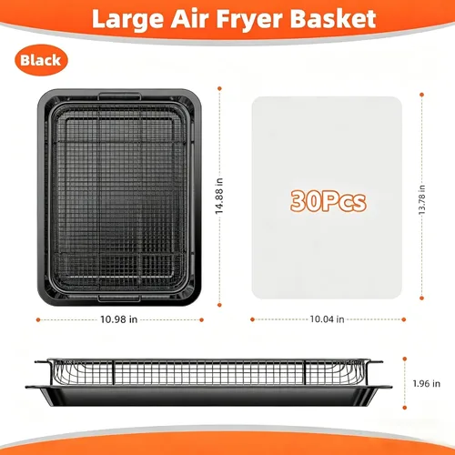 Miniatura 3 de Sartenes para freidora de aire para horno, cesta y bandeja para freidora de aire con guía de cocina y 30 papeles pergaminos, bandeja antiadherente