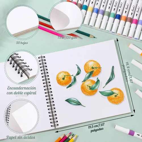 Miniatura 2 de 50 hojas de papel para marcadores, 7.6 x 7.6 pulgadas, bloc de bocetos artísticos a prueba de sangrado, papel de dibujo de 73 libras/120gsm, libro