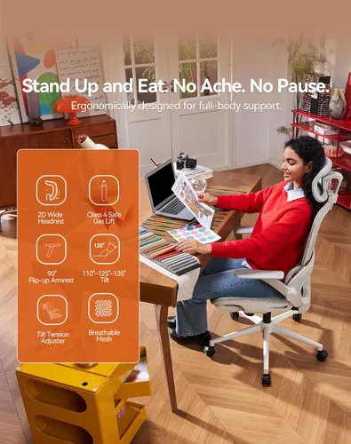 Miniatura 8 de SIHOO Silla de oficina B100, silla de oficina ergonómica sin reposapiés, silla de computadora con reposacabezas ancho y soporte lumbar adaptativo
