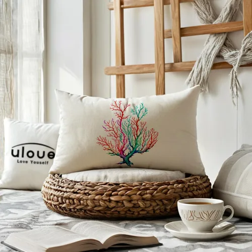 Miniatura 6 de ULOVE LOVE YOURSELF Funda de almohada de acuarela coral con diseño de planta de follaje de árbol de mar, océano náutico, playa, casa, fundas