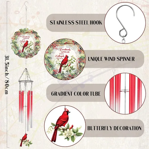 Miniatura 2 de Cardinal Gifts - Campanillas de viento de metal con molinillos de viento 3D para exteriores, jardín, patio, césped, patio, balcón, decoración